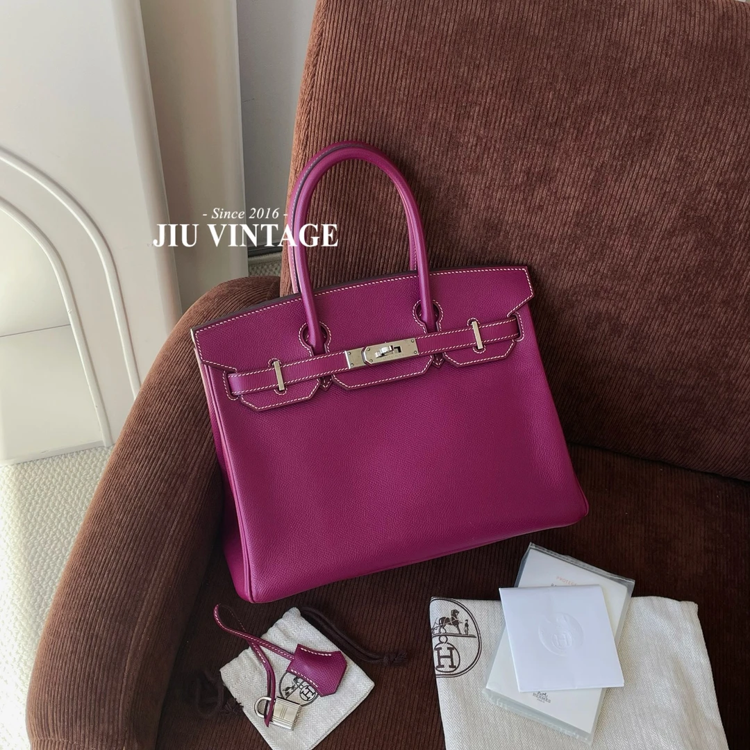 99新 Hermes/爱马仕 birkin30托斯卡纳紫银扣epsom框O BJM20-0140