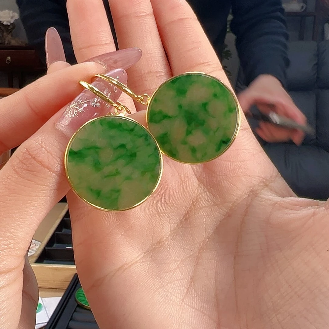 翡翠耳饰银S925镶嵌耳环26