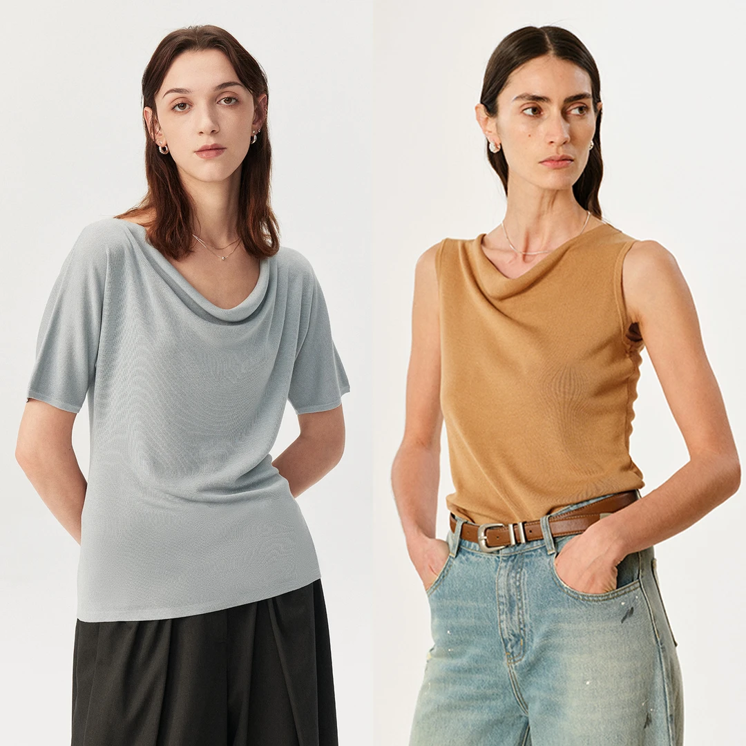 MARIUS精品奢贵醋酸荡领针织背心短袖T恤上衣