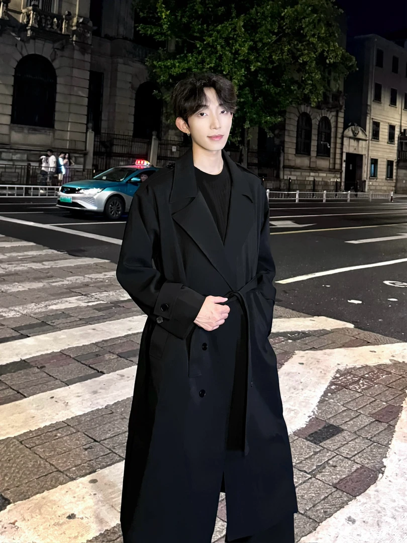 UN970宽松抗皱秋冬季排扣中长款风衣外套城市机能大衣百搭上衣