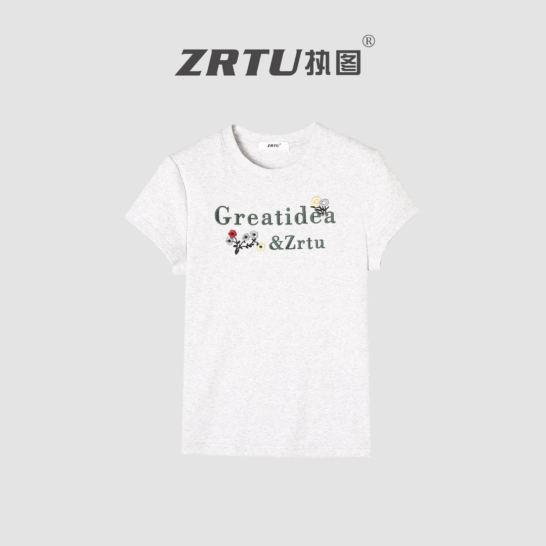 ZRTU/执图新款夏季圆领刺绣短袖T恤5307
