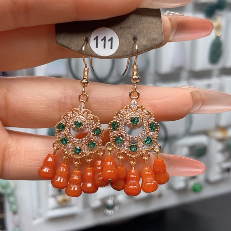 【闪购商品】翡翠耳饰银S925镀金镶嵌优化耳饰