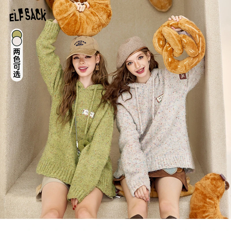 妖精的口袋 彩虹跳跳糖 彩色圈圈纱套头毛衣2024秋季新款宽松百搭