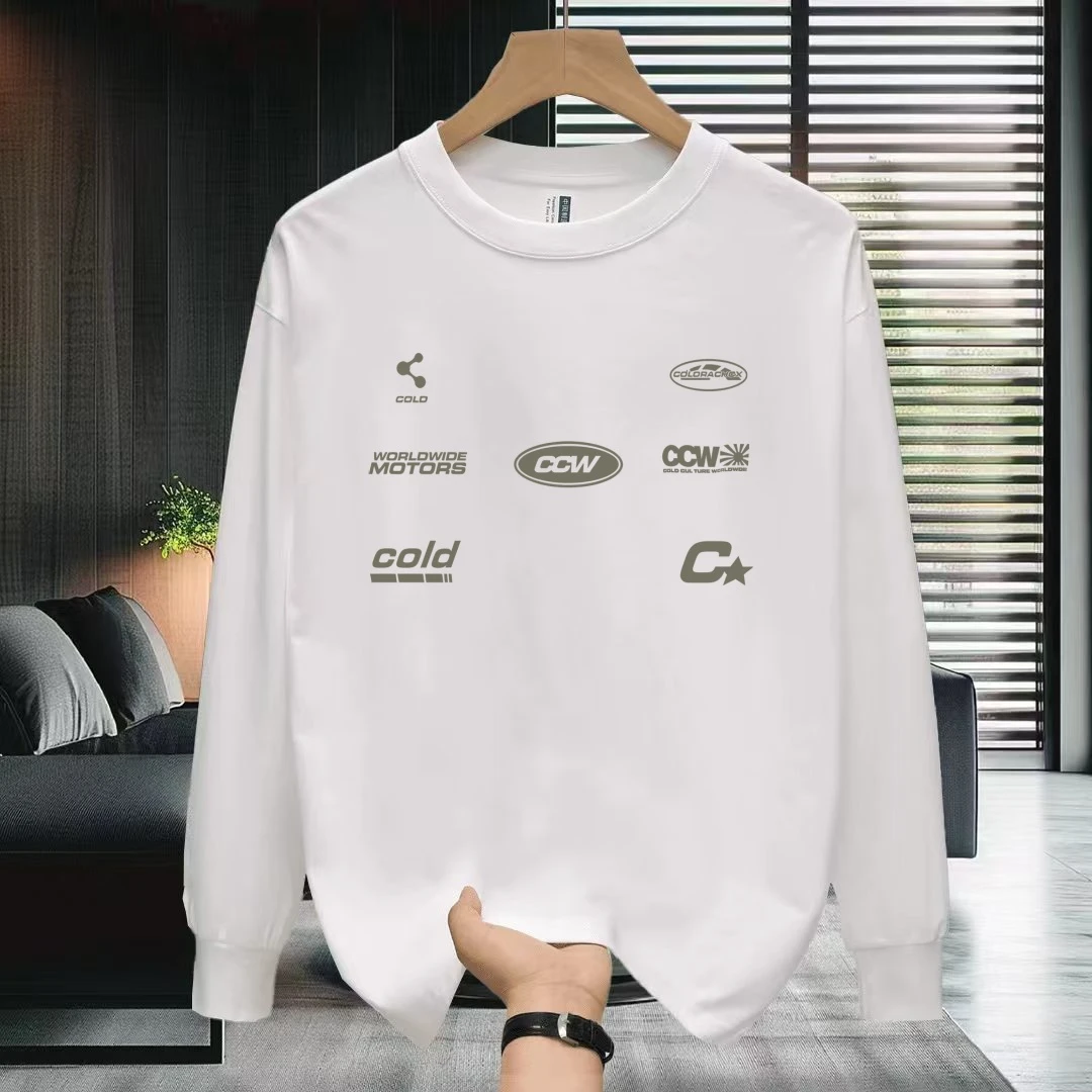 260克纯棉重磅 ins字母设计潮牌拼搭oversize长袖T恤黑白圆领上衣