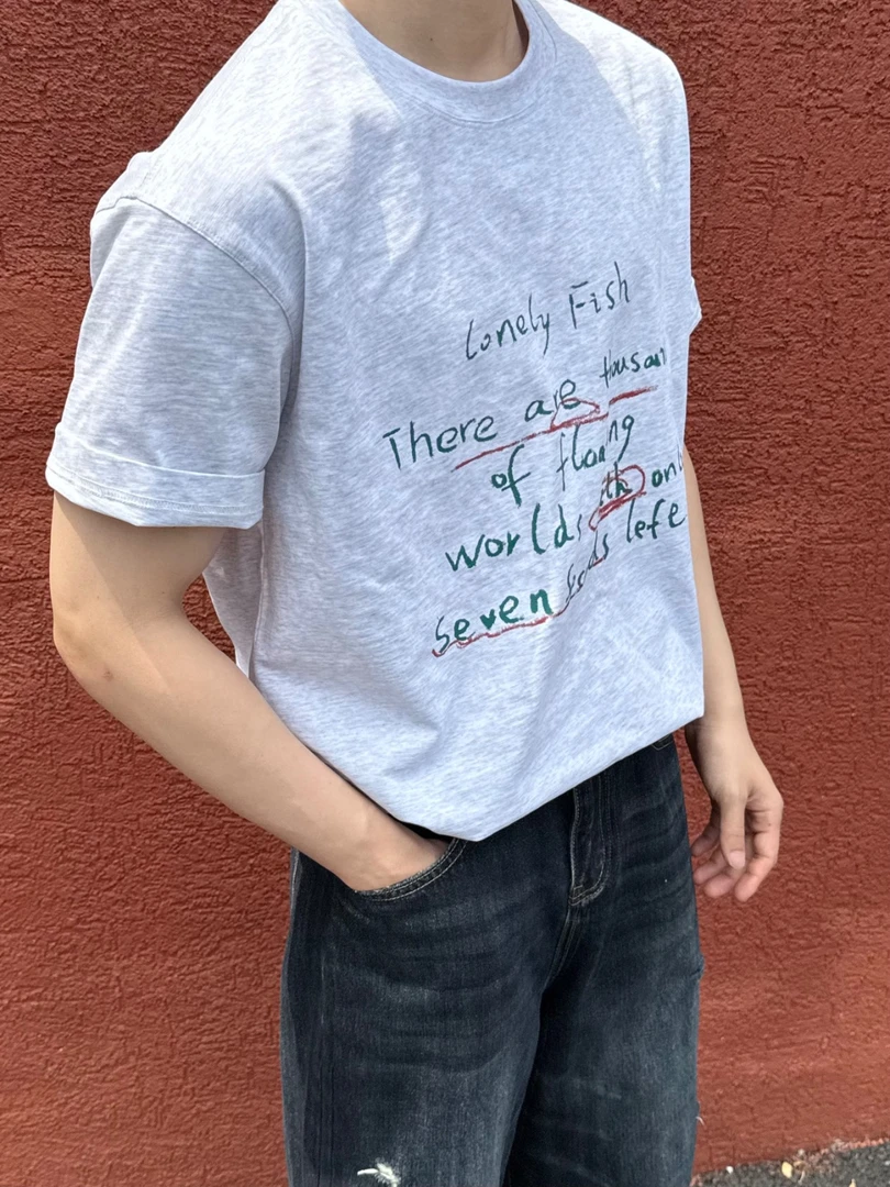 ZWZ/美式潮流印花休闲宽松圆领男士夏季白色短袖T恤半袖纯棉上衣