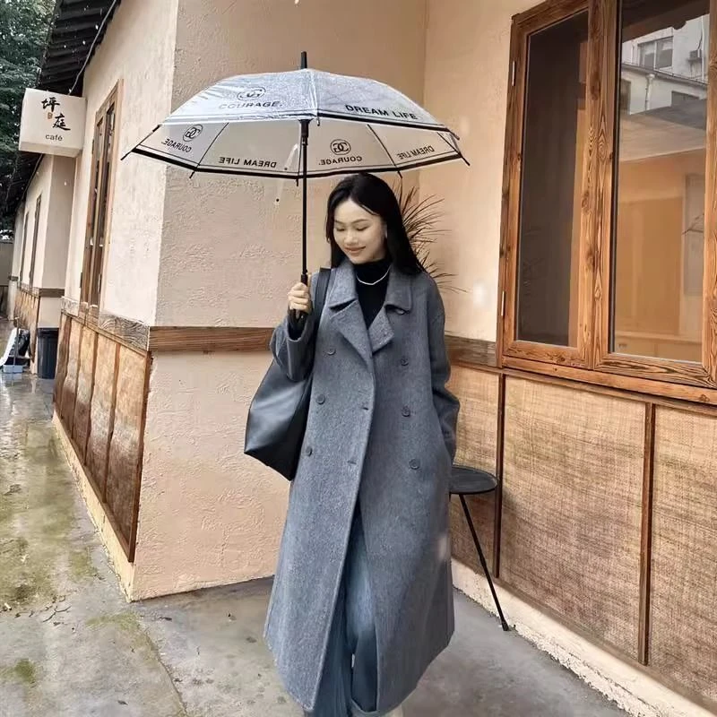 2025新款毛呢显瘦遮肉气质百搭小个子双排扣中长款羊毛大衣女秋冬