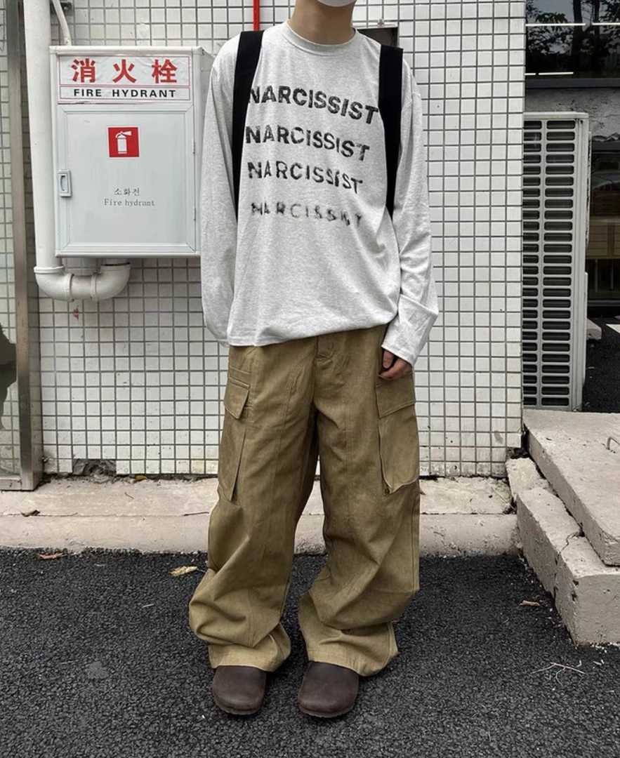 E4#某饱159！闭眼冲太帅了！复古大口袋工装宽松做旧伐木伞兵长裤