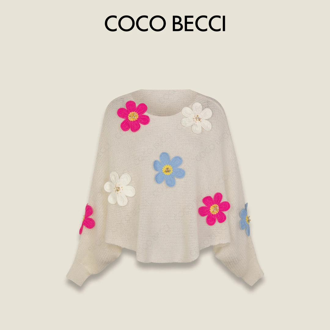 COCO BECCI【花花毛衣】绵羊毛马海毛甜美花朵针织衫CFXYC231096