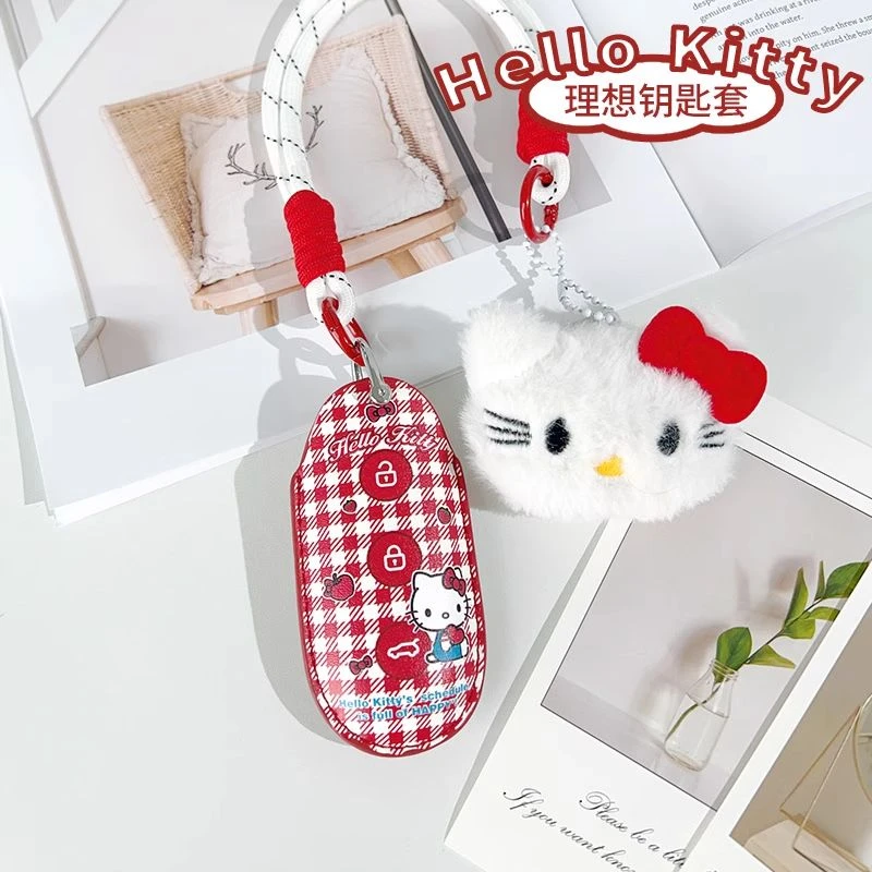 理想车钥匙套包汽车L6 L7 L8 L9皮革可爱hellokitty玩偶红色皮质