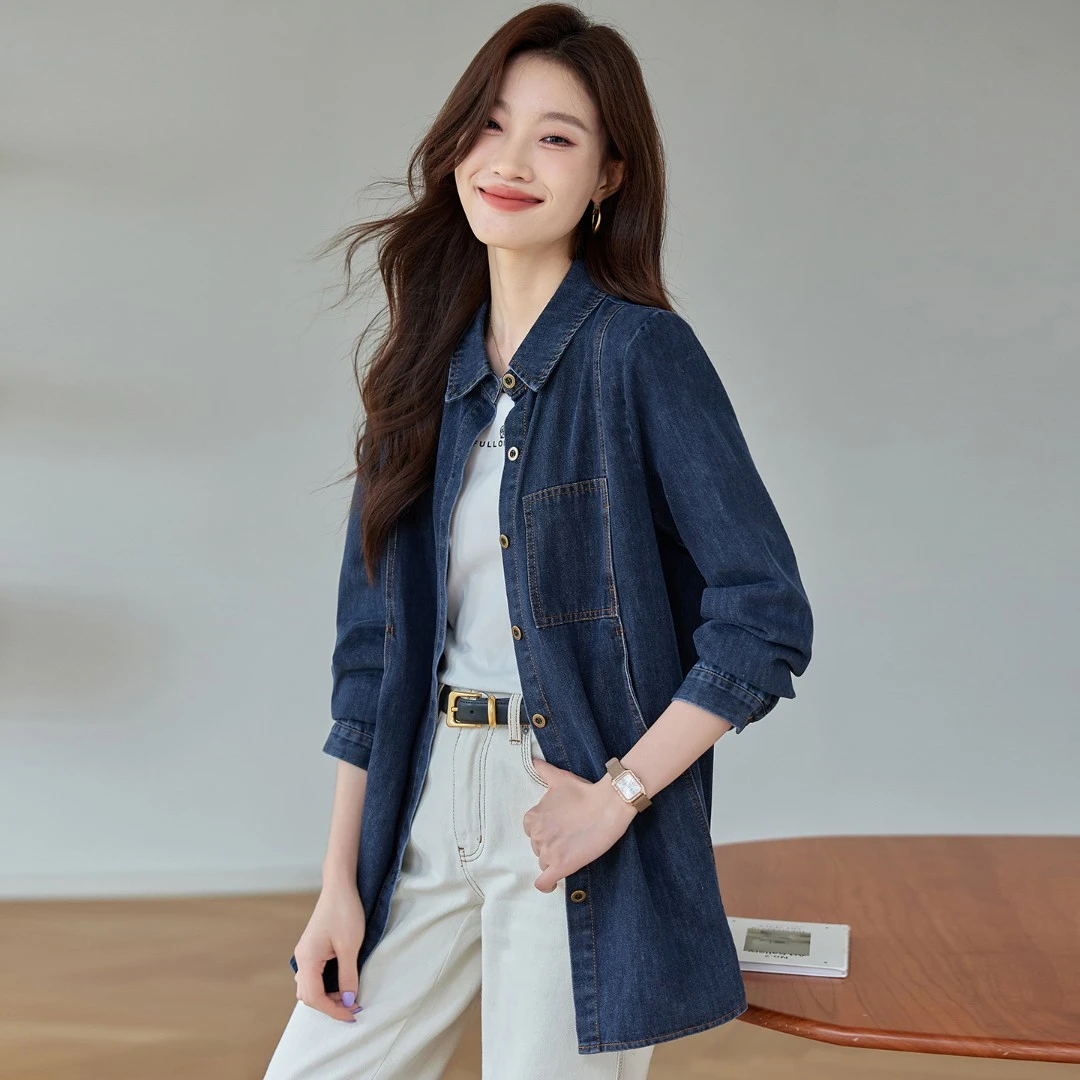 牛仔外套女2025新款中长款今年流行爆款妈妈洋气休闲秋季薄款衬衫
