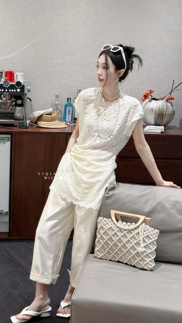W123正品中长蕾丝上衣显瘦中长上衣女6222