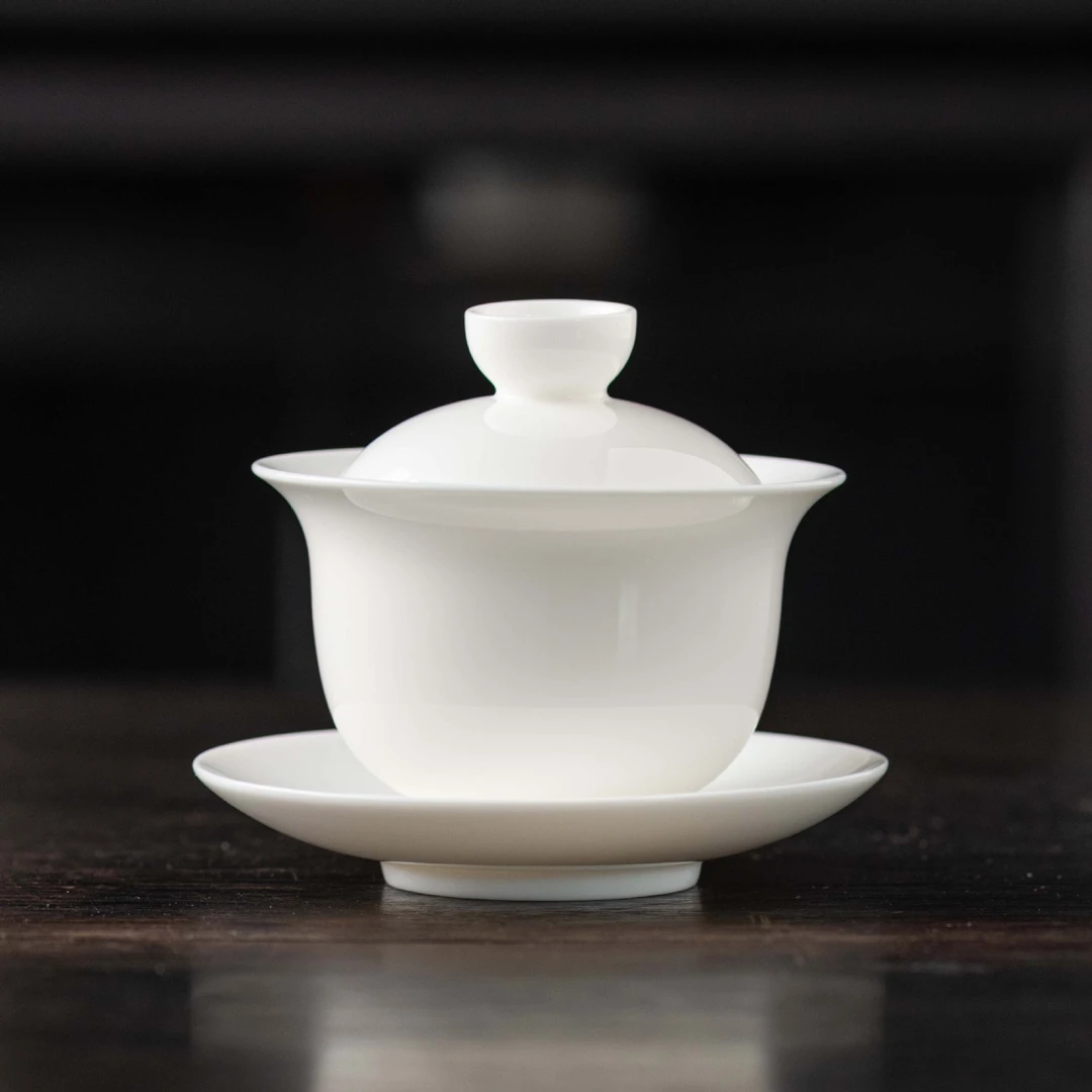 璃泰羊脂玉三才盖碗白瓷纯白茶碗带盖大号功夫家用茶具手工小盖碗