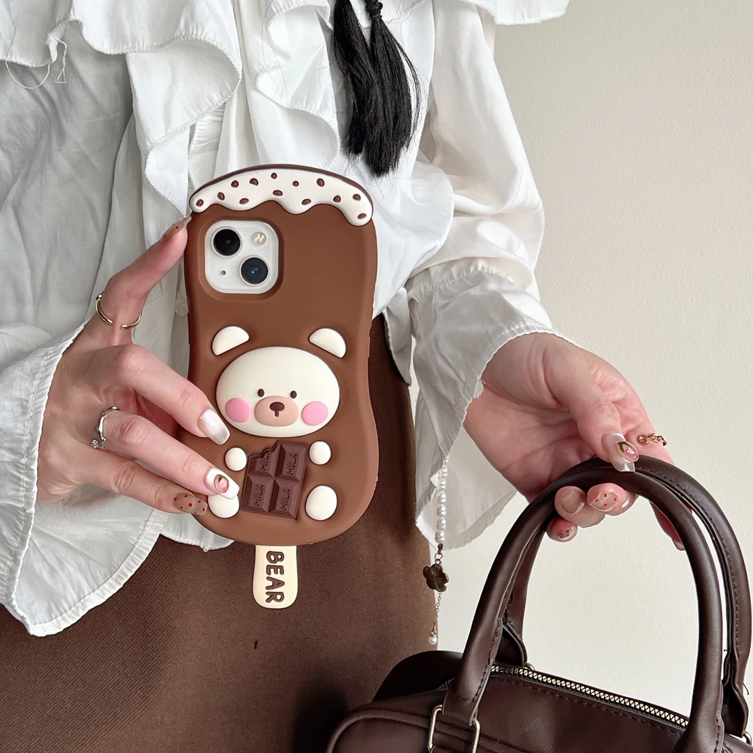 苹果|巧克力小熊雪糕冰淇淋适用iPhone16女款创意ins软硅胶手机壳
