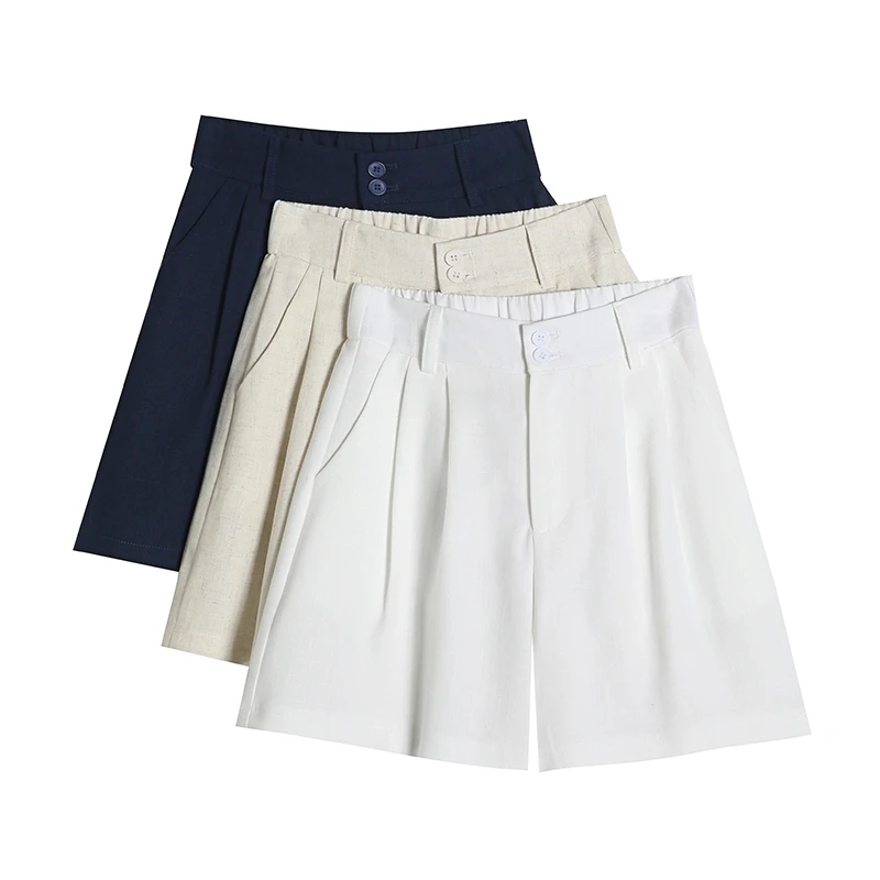 冰丝西装短裤女夏季新款高腰显瘦休闲宽松直筒阔腿亚麻五分裤2405