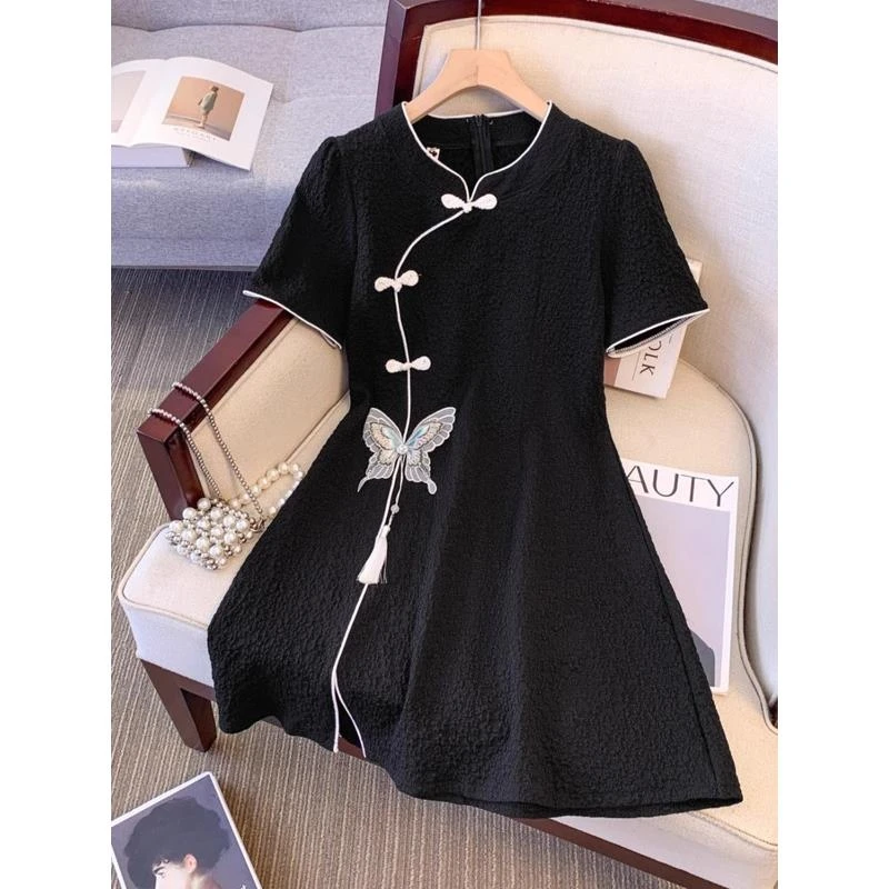 大码女装新中式国风连衣裙2025夏季新款胖MM气质显瘦小个子裙子女