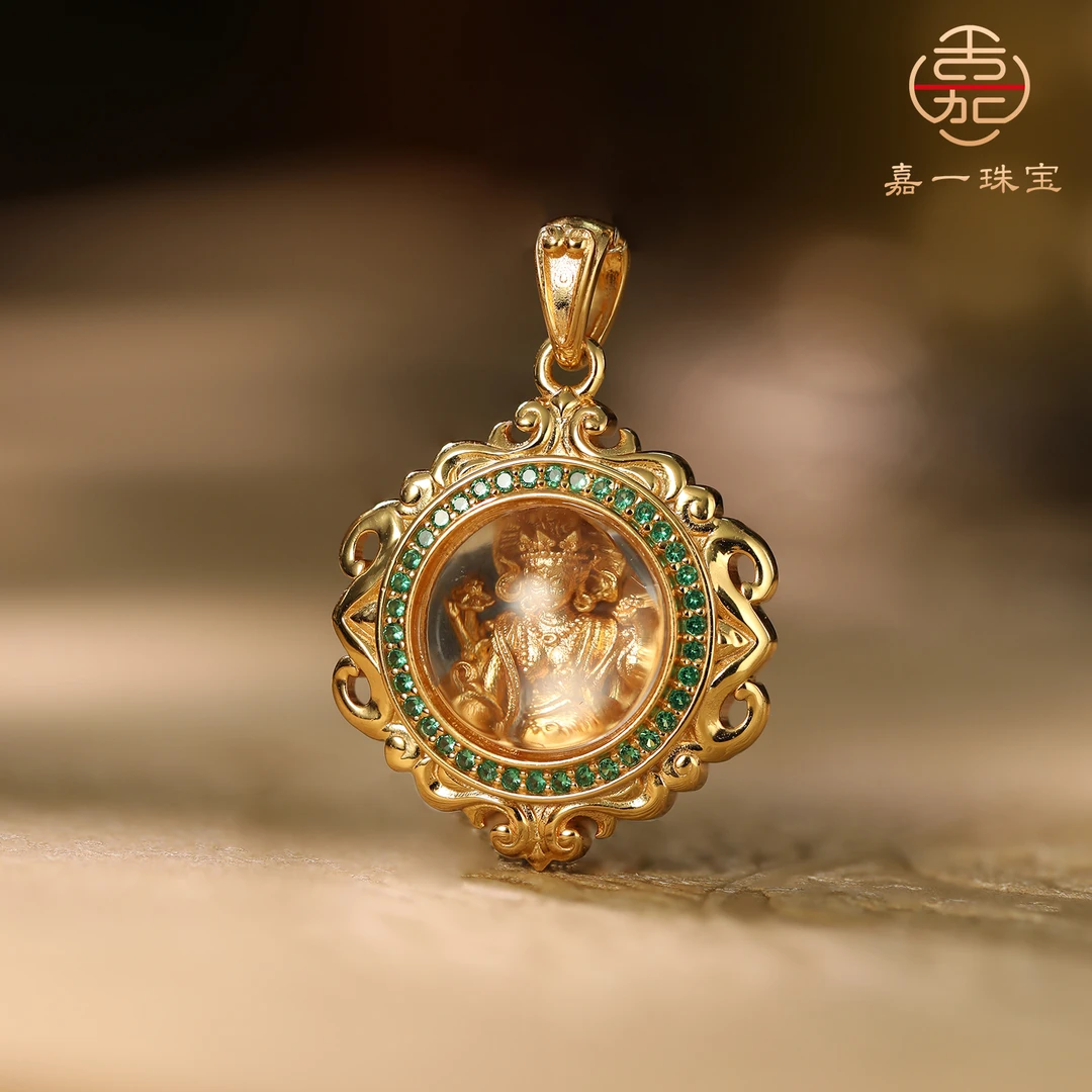 925银银制品 【嘉一珠宝】绿度母双色银吊坠