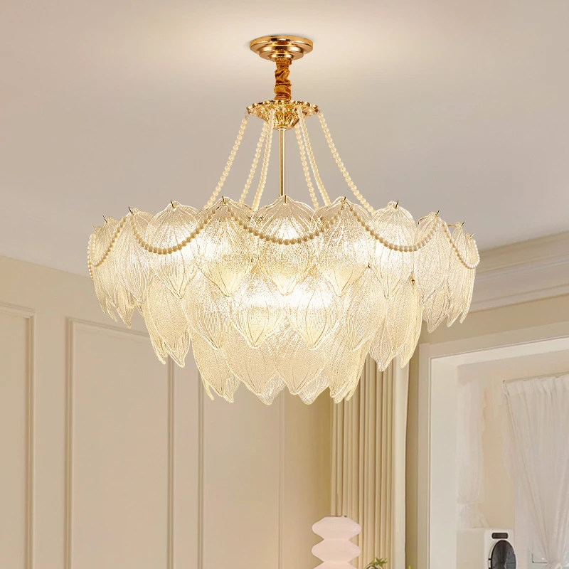 法式客厅吊灯水晶灯现代简约大气餐厅主卧室灯奶油风灯具银杏叶灯