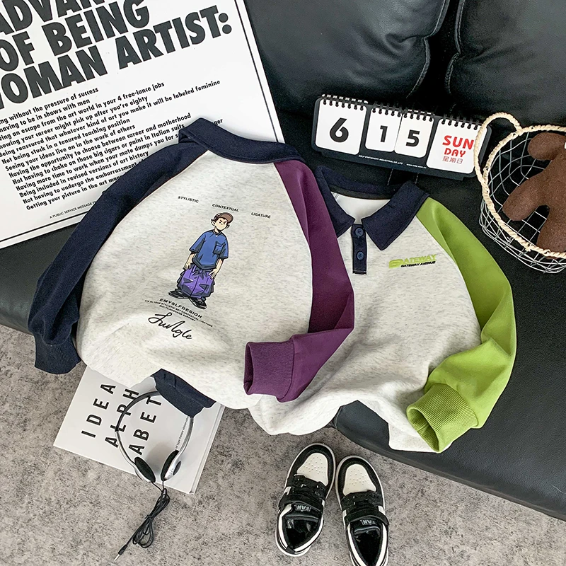 男童卫衣童装秋季2025新款儿童洋气上衣中大童撞色卫衣