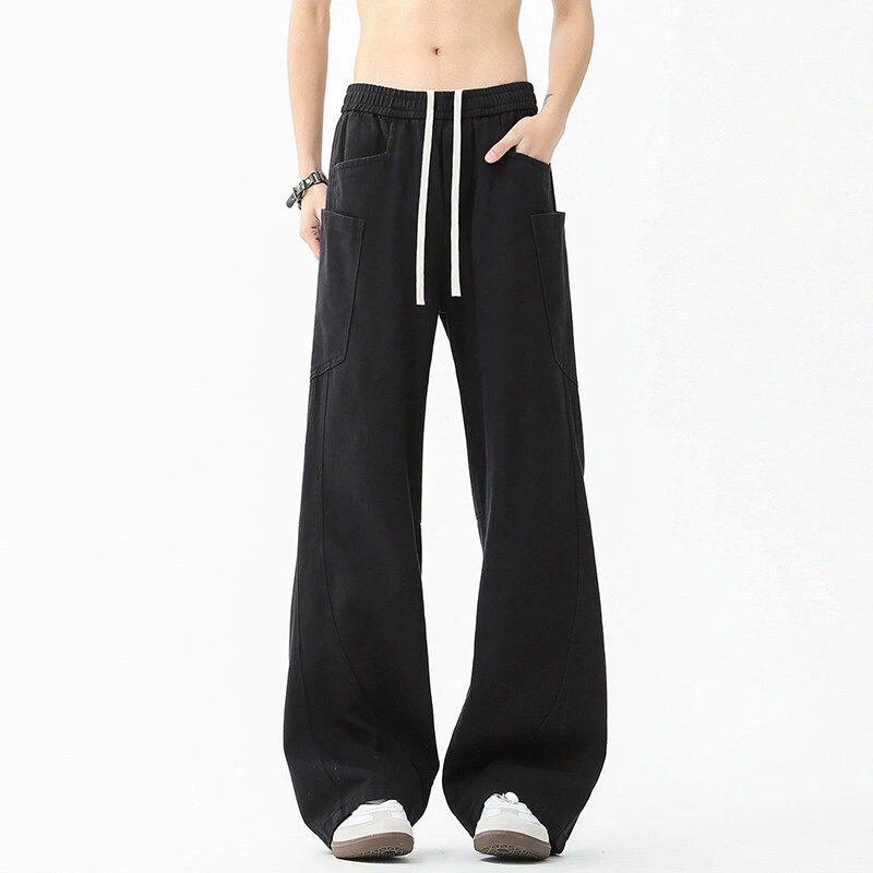 春秋新款港风宽松牛仔裤美式黑弯刀裤休闲裤男女同款oversize长裤