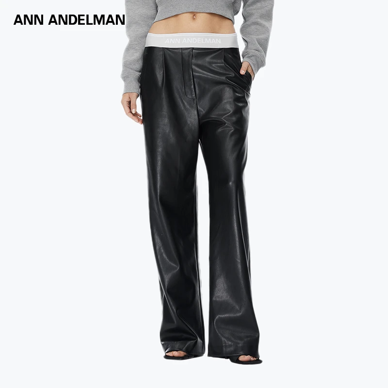 【商场同款】ANN ANDELMAN 25秋季LOGO织带腰头高腰阔腿皮长裤女