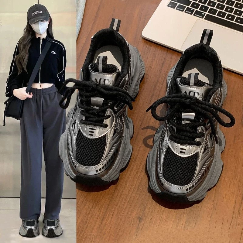 【琥珀流光】老爹鞋女2025新款秋季黑色百搭松糕厚底增高休闲运动鞋
