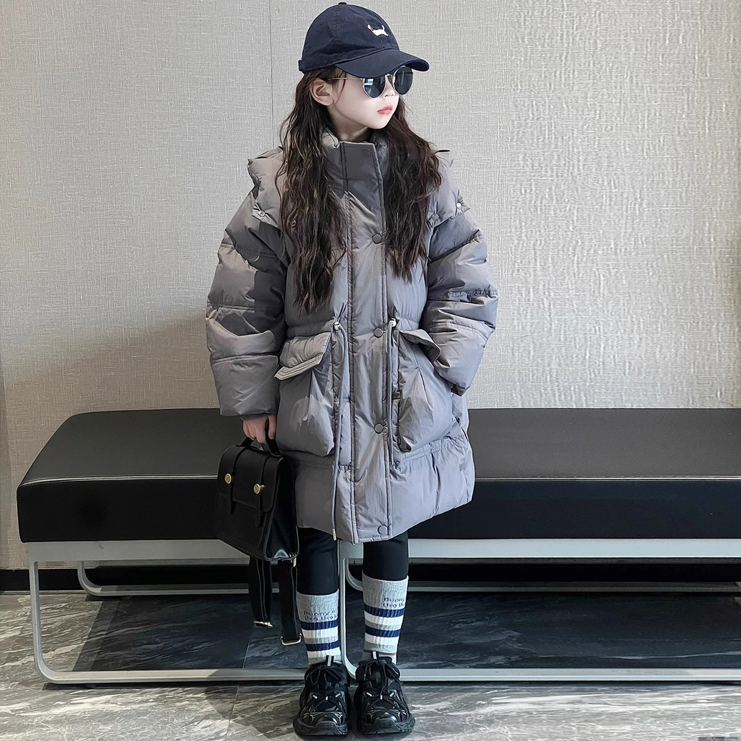女童羽绒服中长款冬装新款洋气儿童加厚白鸭绒防寒服女大童外套