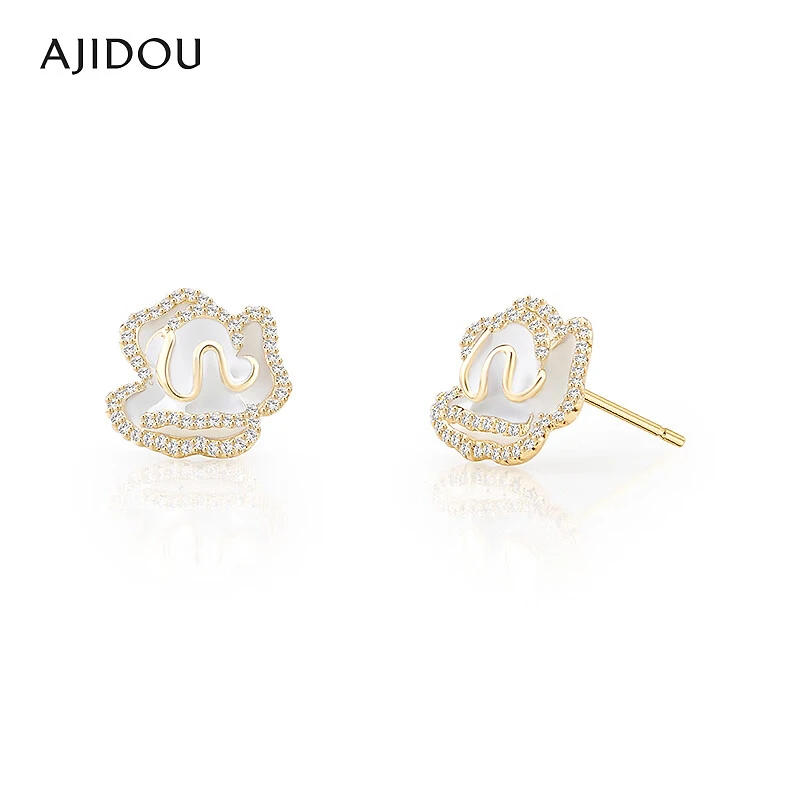 铜合金耳饰 AJIDOU阿吉豆2025山茶花耳钉女款耳饰【ZYQ】