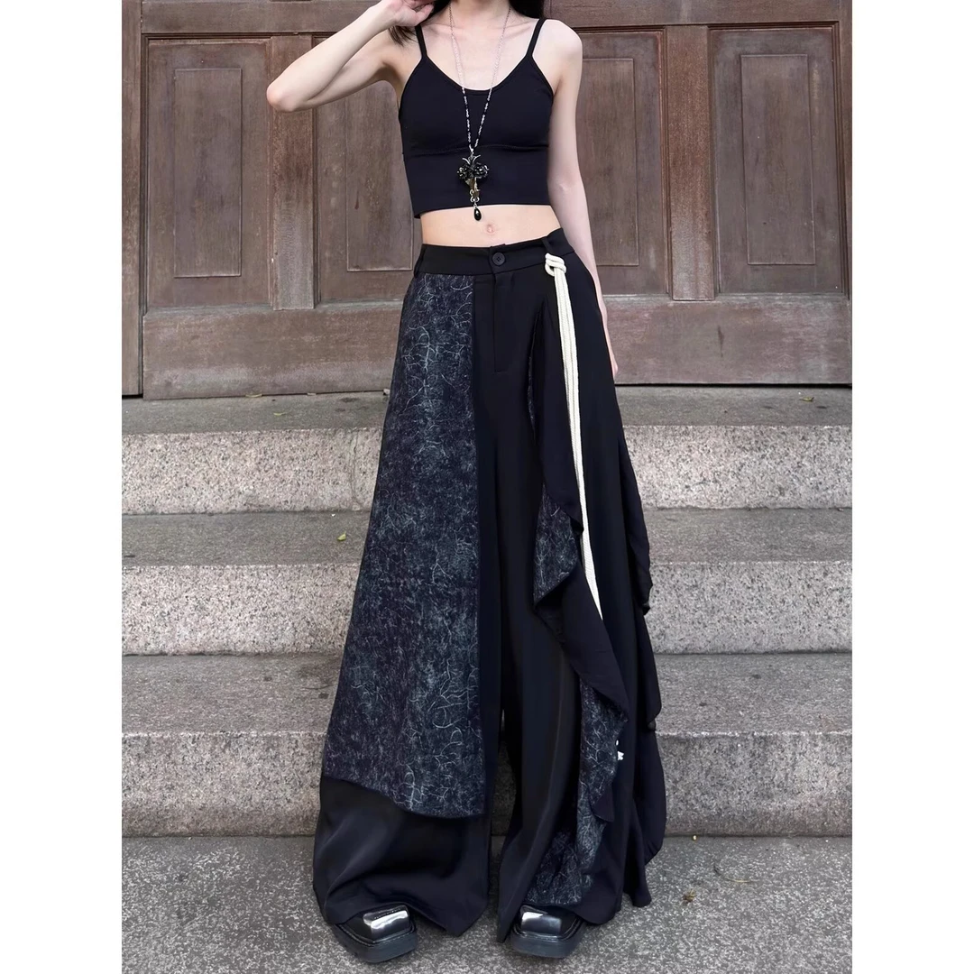 新中式裙裤设计感山本耀司风格百搭休闲国风阔腿裤不规则高级感潮