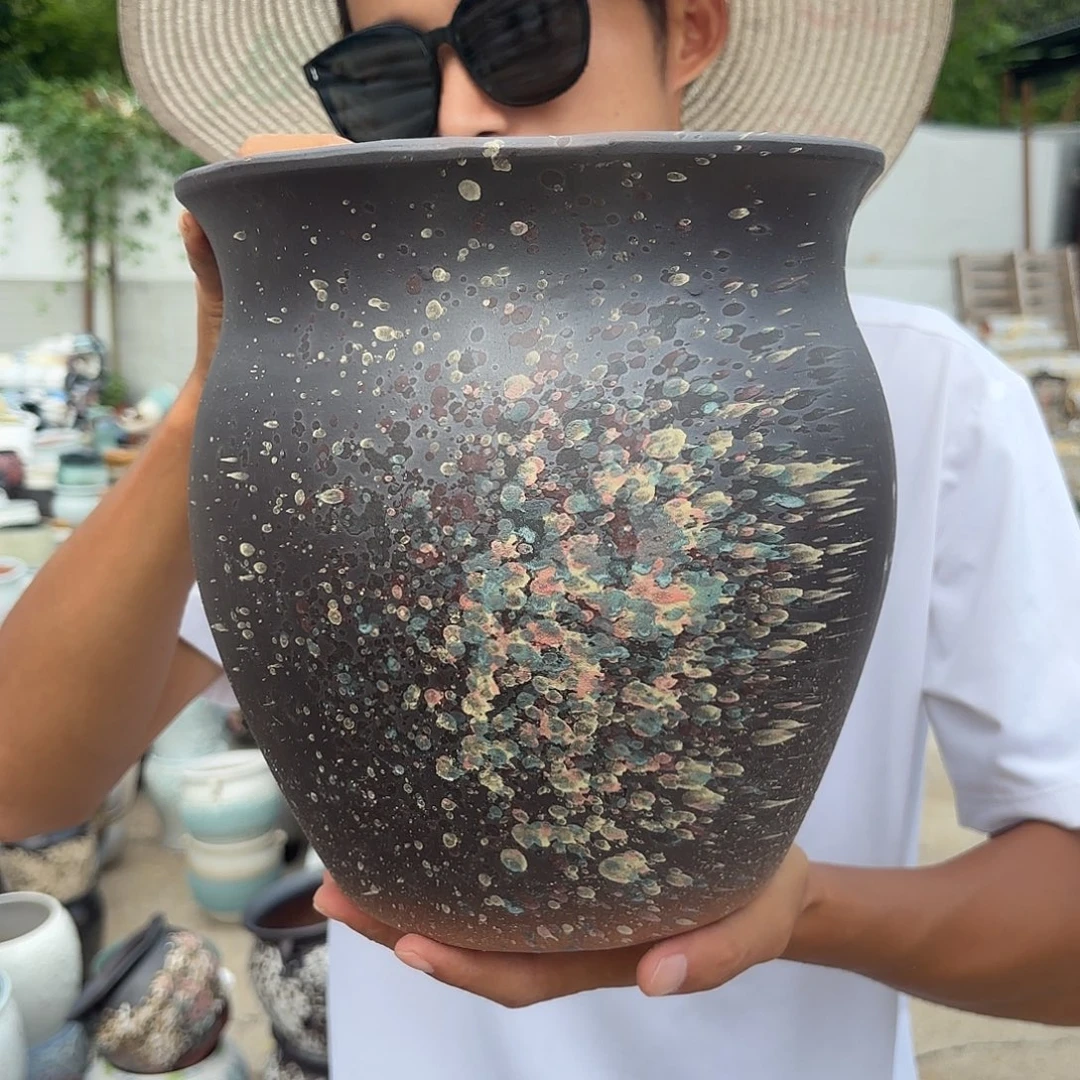 紫砂花盆泼墨口径22高度23