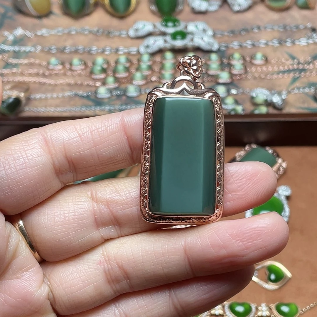 和田玉（碧玉）银S925镶嵌吊坠(不含链)