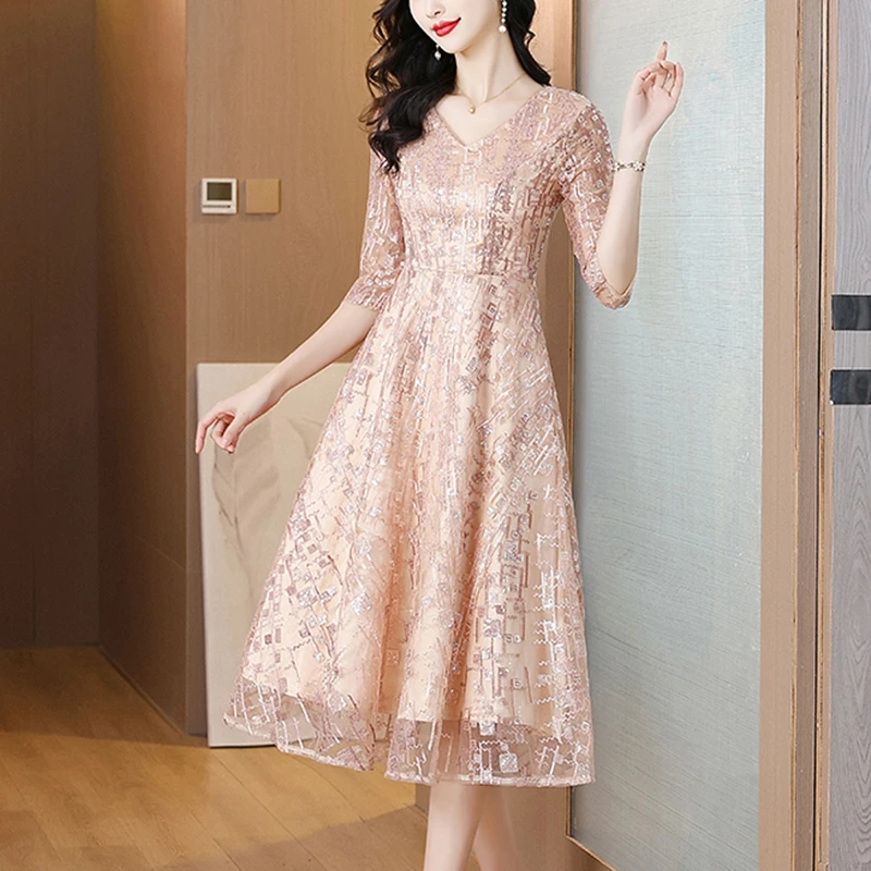 喜婆婆婚宴装连衣裙女夏季2025新款夏装妈妈参加婚礼敬酒礼服裙子