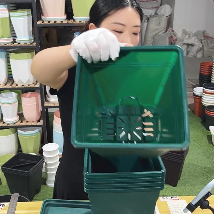 正品方盆口20高22墨绿5只带托