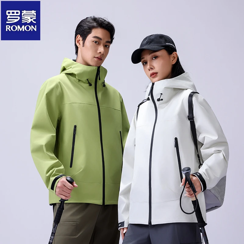罗蒙2025新款高品质户外旅行单层冲锋衣防风防泼水清情侣无痕外套