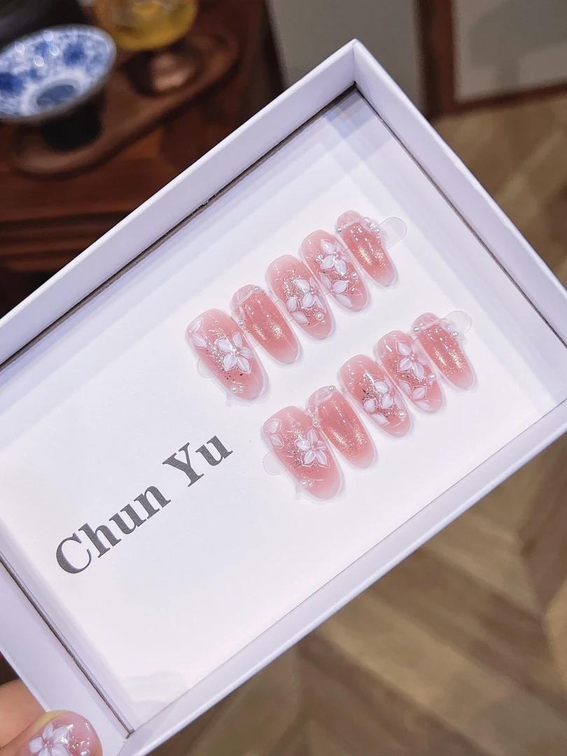 【少女心事】椿雨家显白温柔少女五瓣花猫眼纯手工穿戴甲