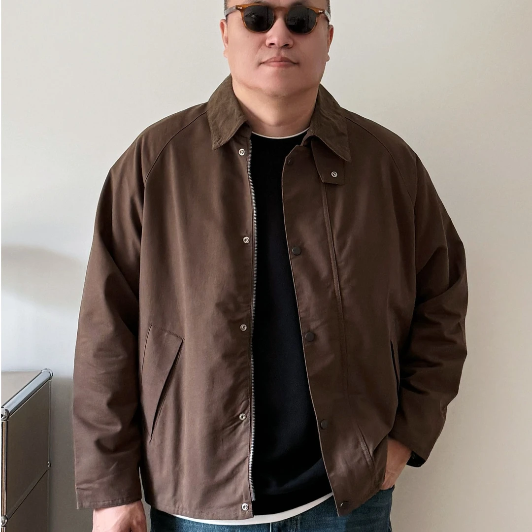 DAEVU大码男装秋季加肥加大男士短款灯芯绒翻领复古休闲夹克外套