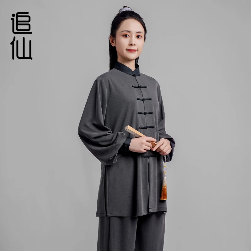 追仙太极服套装春夏秋长袖亲肤简约中式练功武术表演服