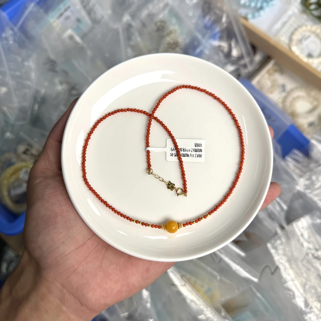 【珠宝厂长】南红玛瑙圆珠约2mm搭老蜡圆珠约7.5mm单珠银配件项链