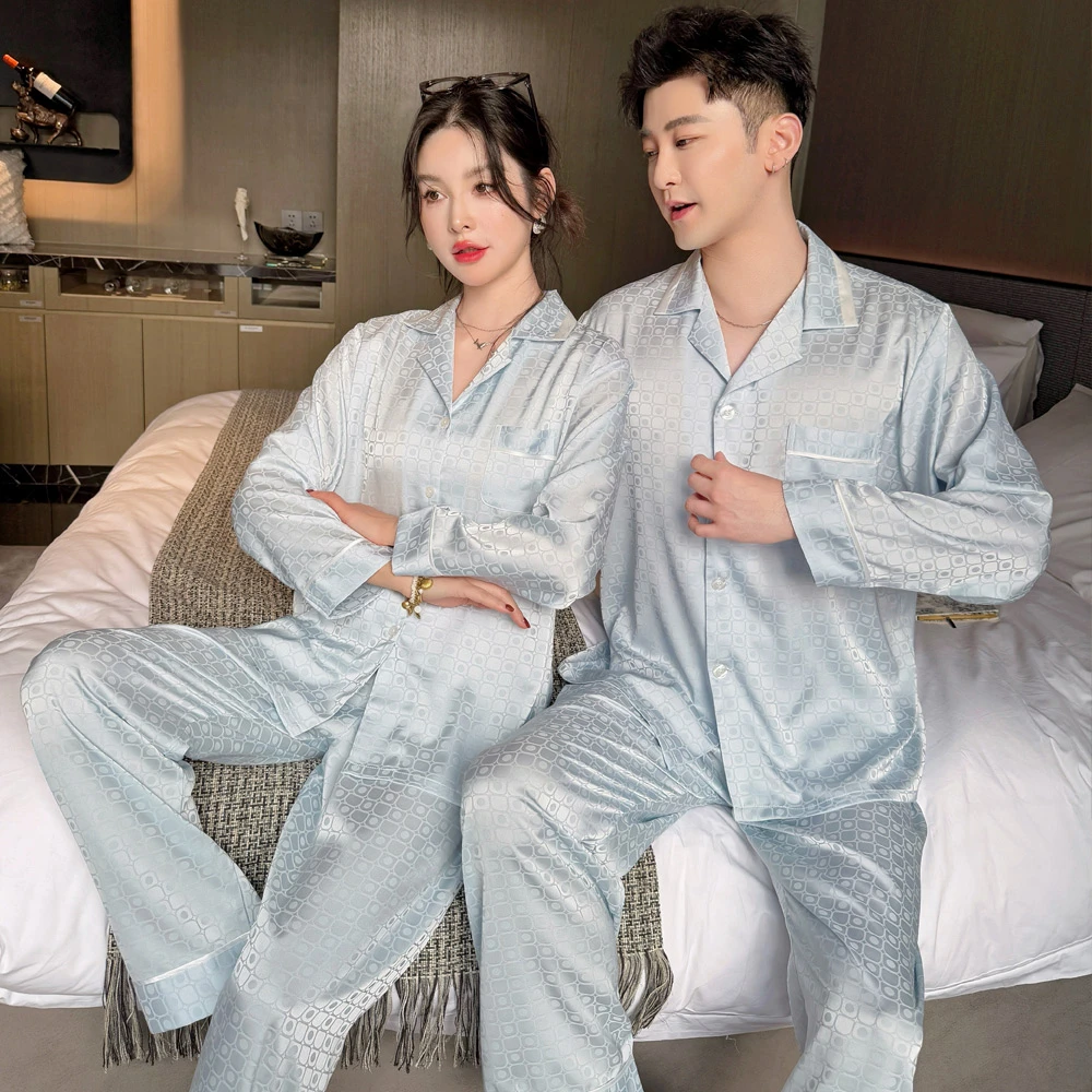 睡衣男女春夏季两件套夏季薄款套装冰丝睡衣居家情侣时尚长袖长裤
