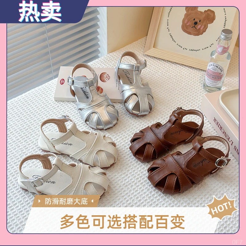 韩版镂空夏季新款软底女童公主鞋沙滩鞋编织罗马凉鞋2025儿童包头