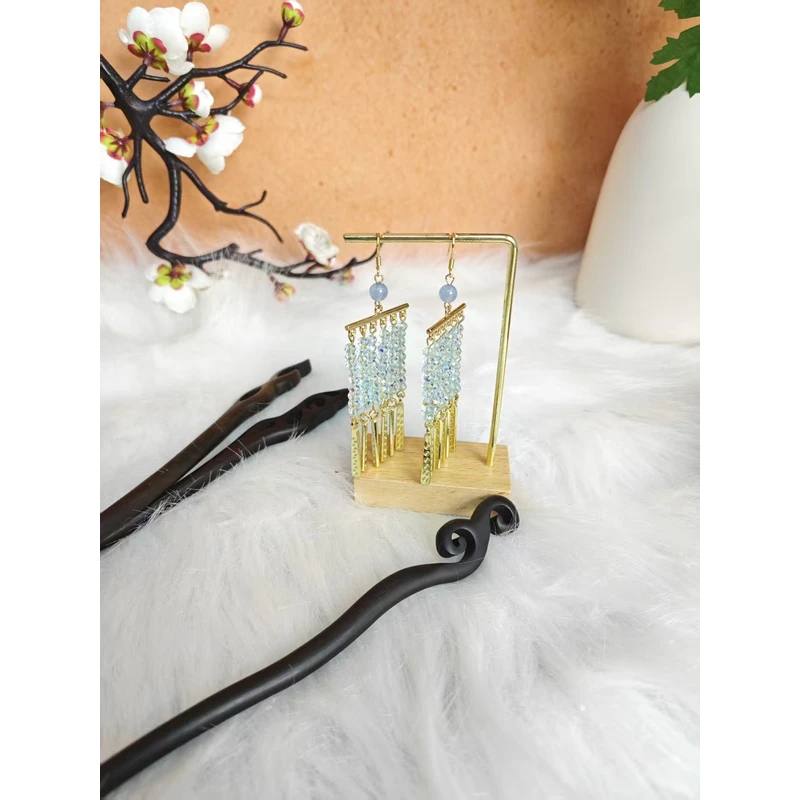 炑歌K449(耳)蓝色流苏一对挂坠手工头饰发饰中式国风发簪