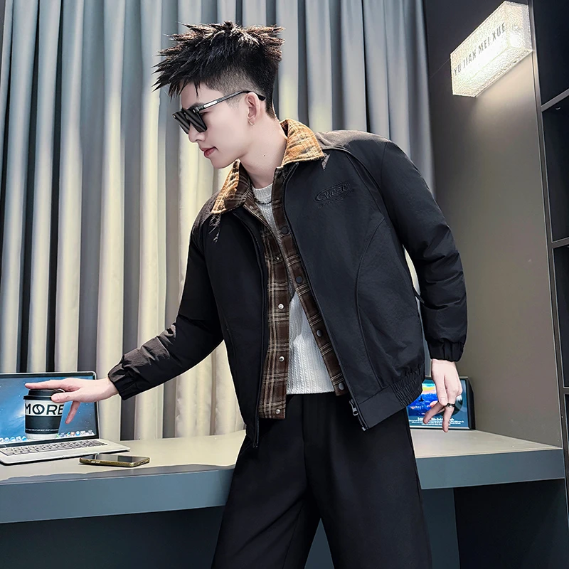 假两件拼接棉服男款2025新款男生冬季外套保暖棉袄高级感男装棉衣