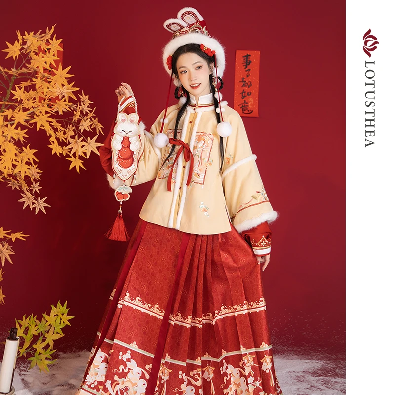 【马面裙专场】汉尚华莲兔影花灯原创明制汉服冬季改良对襟袄马面裙