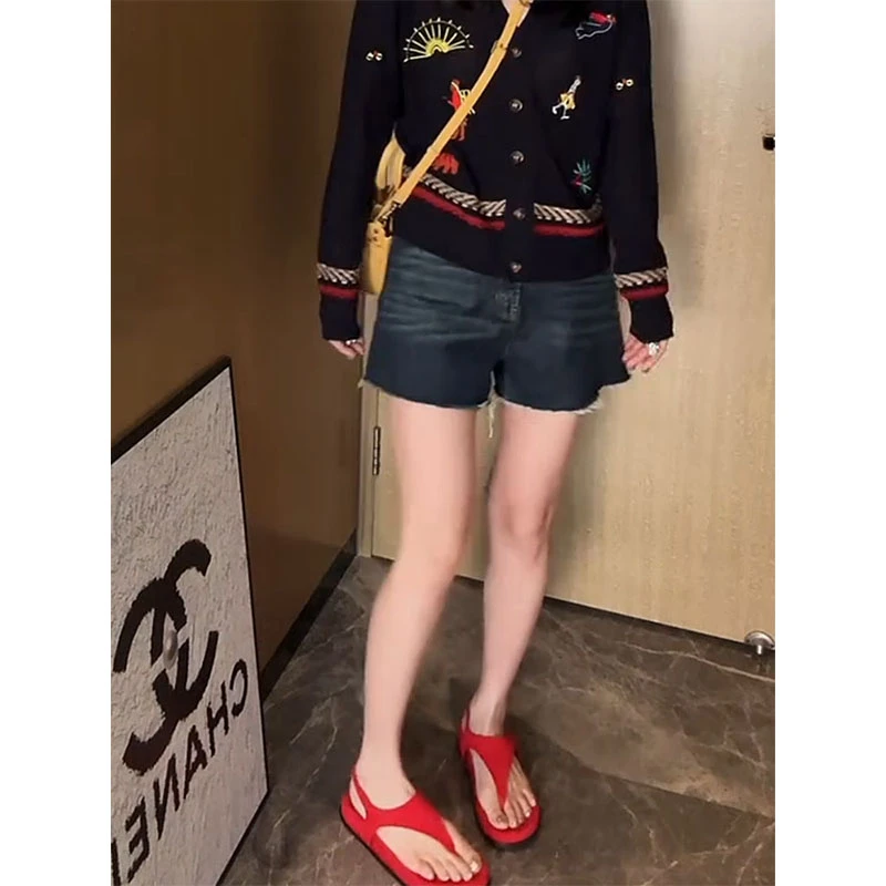 大码女装牛仔短裤2025夏季薄款高腰显瘦宽松直筒毛边A字阔腿热裤