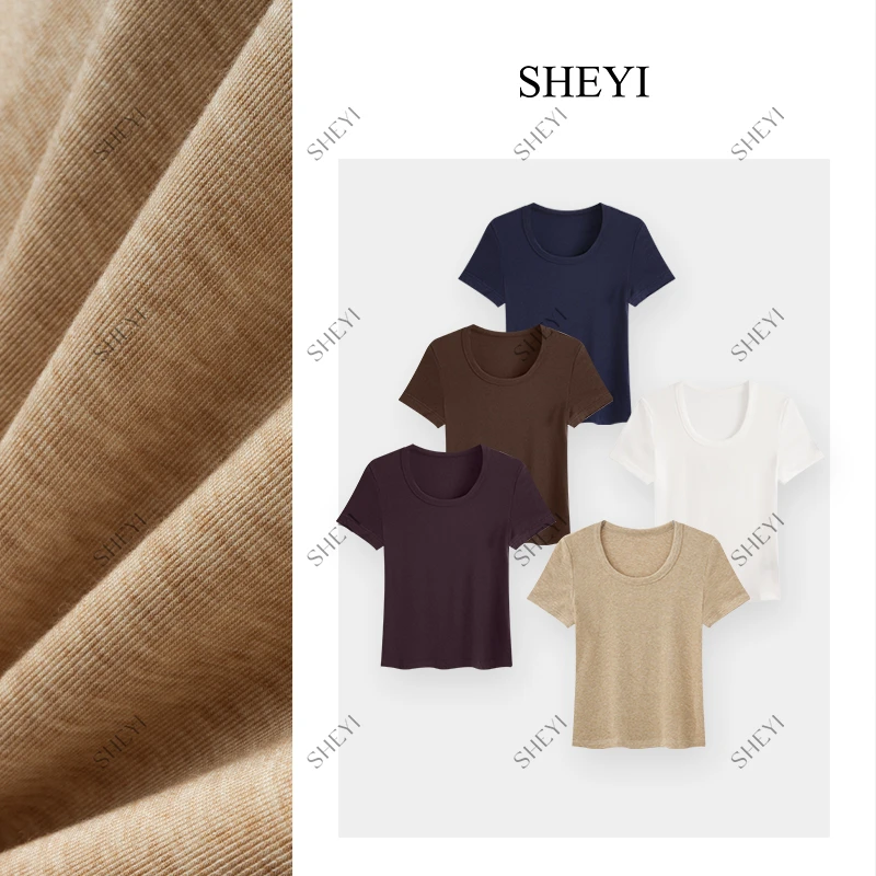 【U领裸感T】莱赛尔天丝+绵羊毛正肩显瘦短袖女T恤气质百搭洋气上衣
