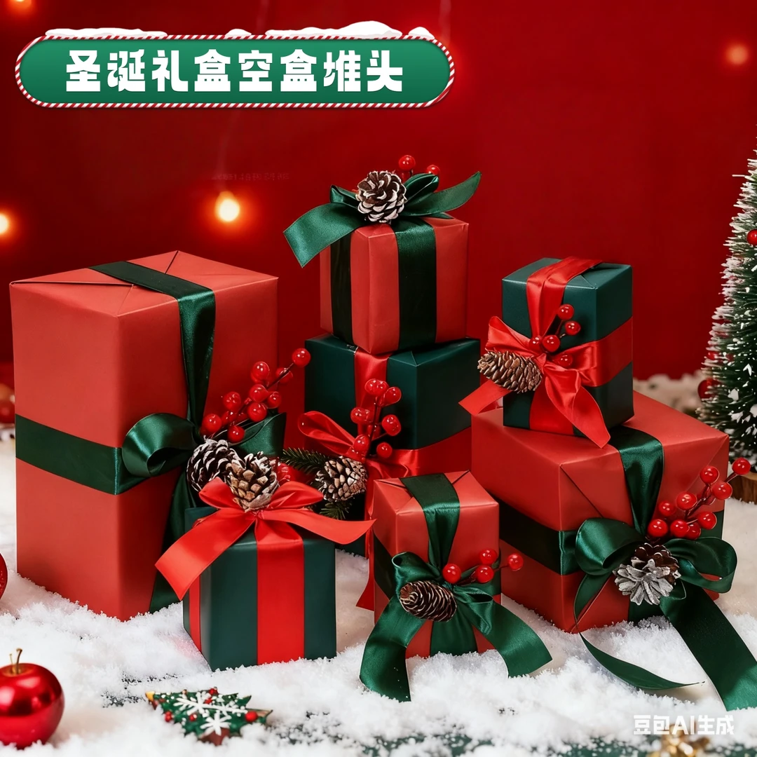 圣诞礼盒装饰品空盒展示台纸箱道具圣诞节小摆件场景布置圣诞树