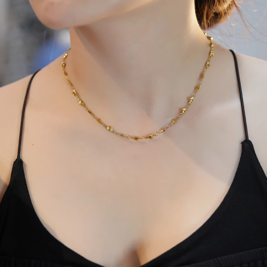 钛钢项链 爱心串珠满天星简约百搭设计感锁骨链女