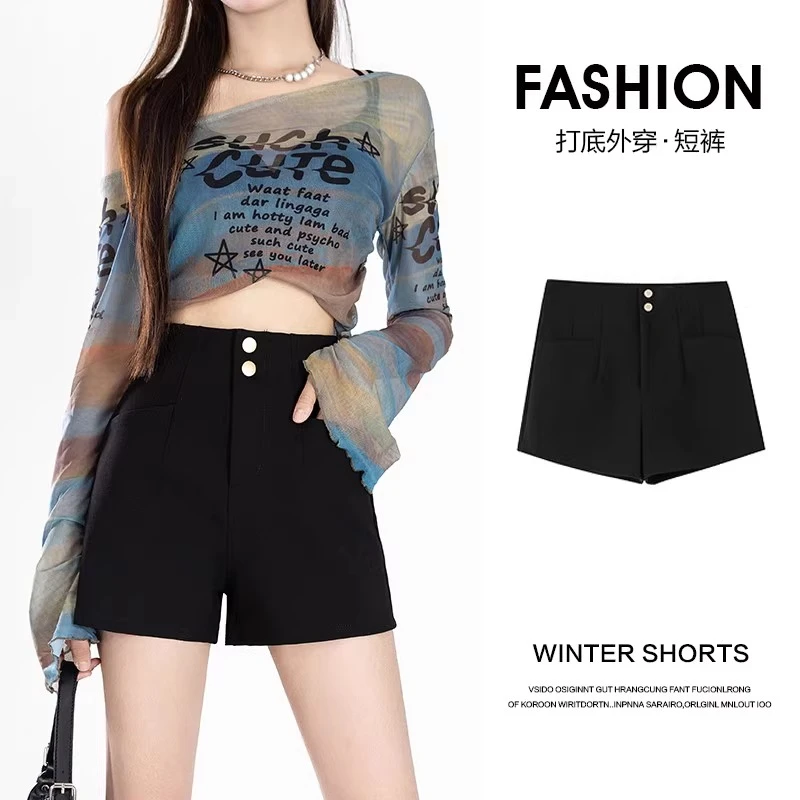 黑色女款大码外穿高腰夏季短裤阔腿百搭显瘦夏天2025新款西装裤