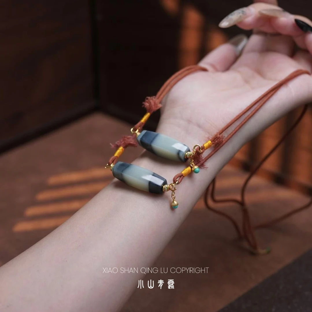 【HJY2371】和田玉青花勒子项链S925银镀金镶嵌长60 -多样性发其一