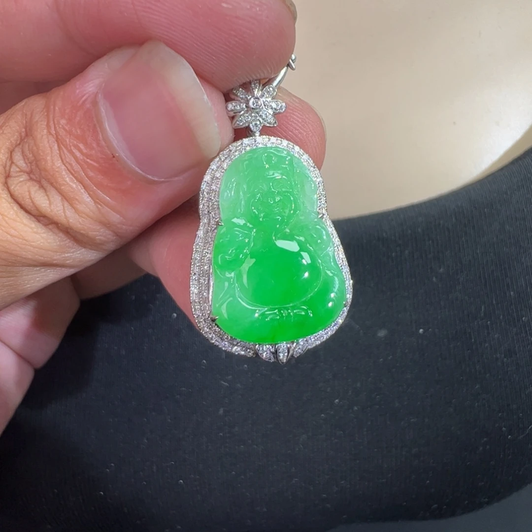 翡翠18K金镶嵌吊坠(不含链)
