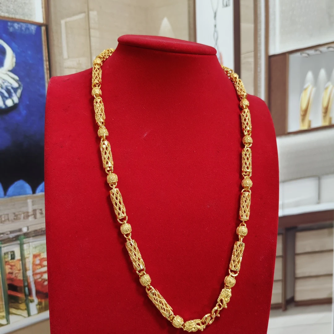 合金项链 竹节镂空帝王男士项链金黄色霸气显气质